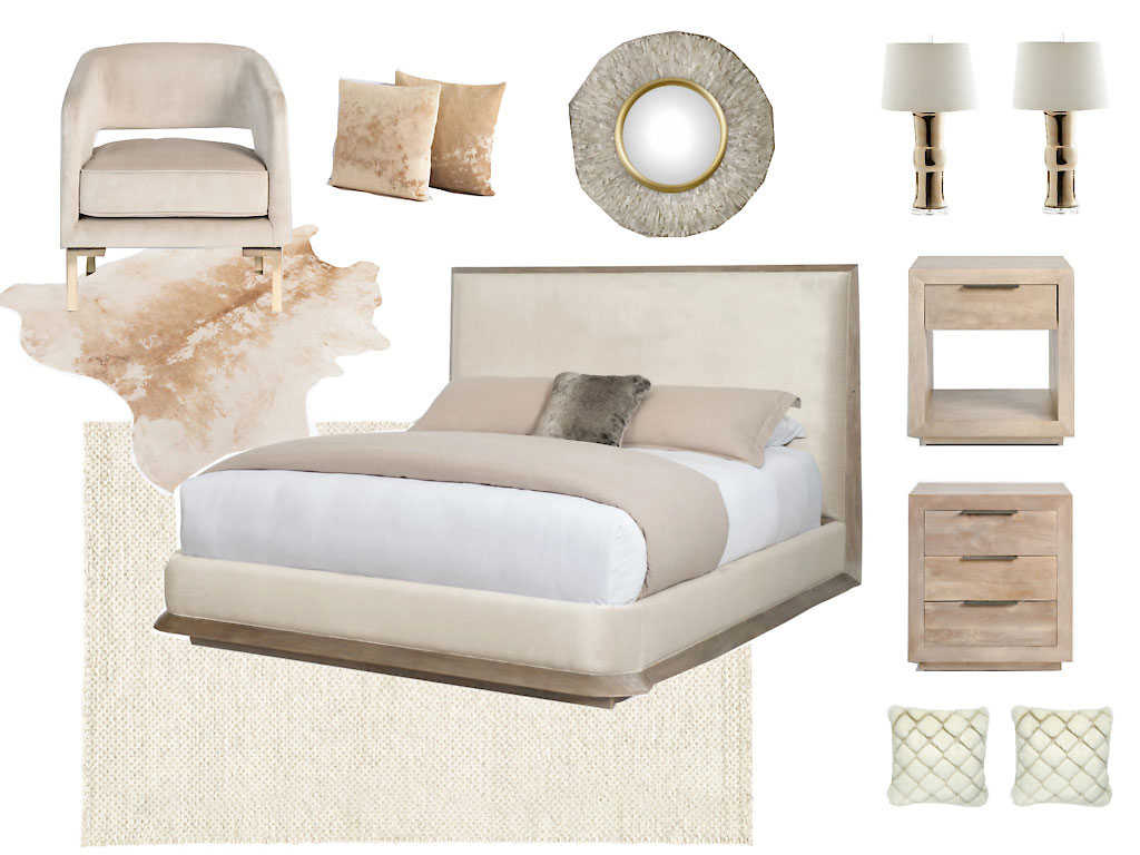 Modern Bedroom with neutral colored fabrics and furnishings